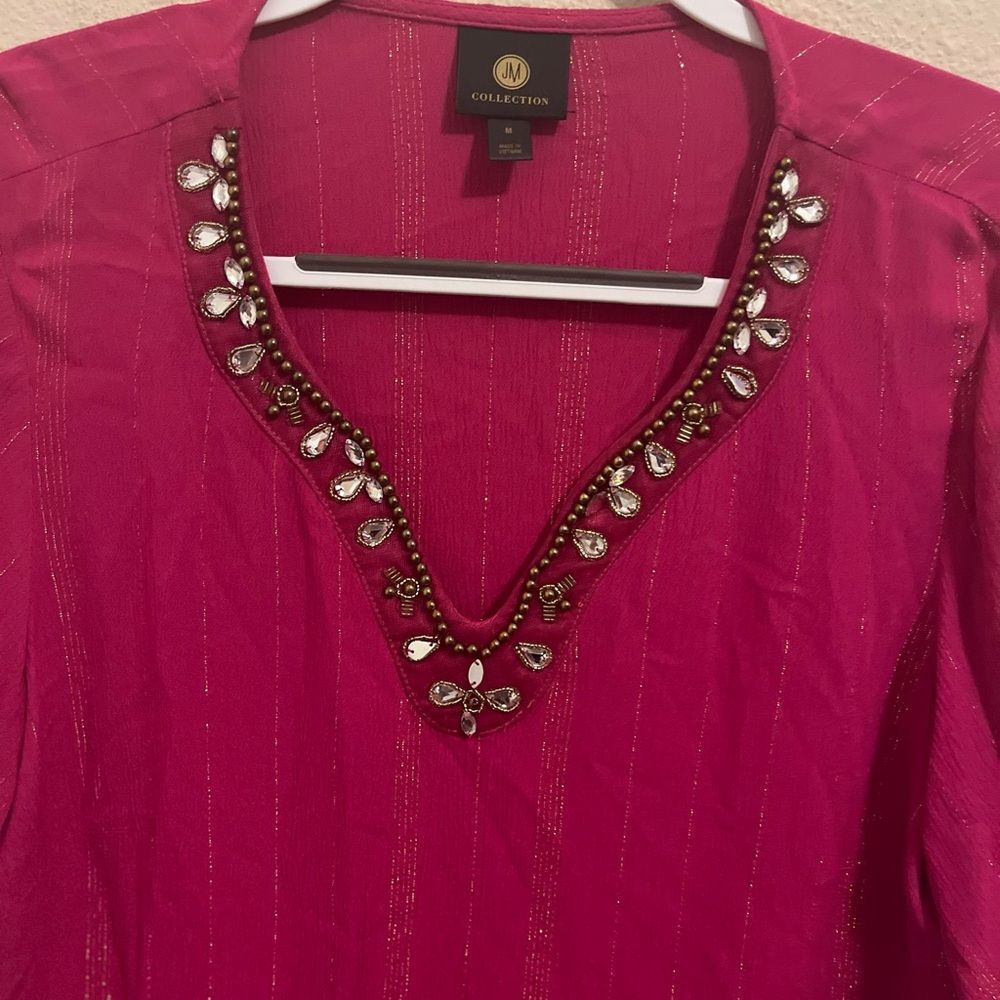 JM Collection Fuchsia Embellished Blouse - Picture 4 of 5